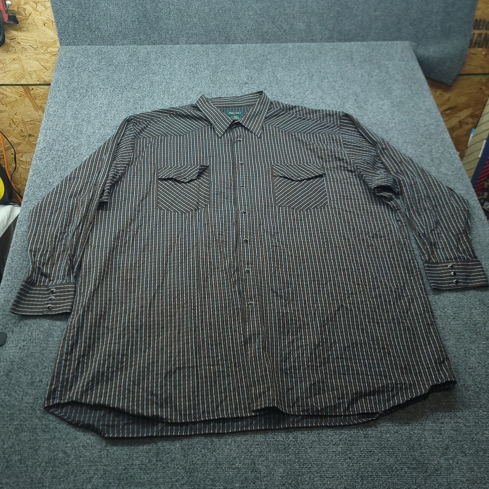 Fox Fire Mens 5XT Tall Western Snap Button Down Shirt Brown Blue Striped L/S